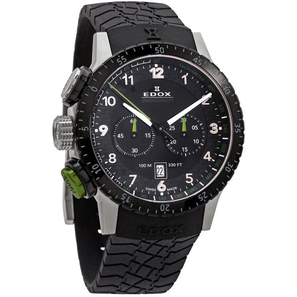 Edox Chronorally Chronograph Quartz Black Dial Item No.10305 3NV NV